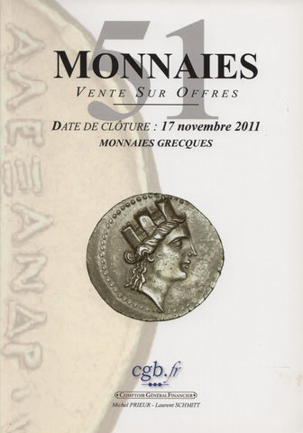 PRIEUR-SCHMITT. Monnaies (Ventes Sur Offres) - Numéro 51 : Monnaies Grecques - Date de clôture : 17 novembre 2011