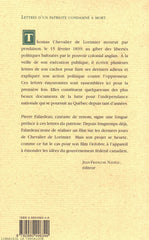 LORIMIER, CHEVALIER DE. Lettres d'un patriote condamné à mort, suivi d'une esquisse biographique par Hector Fabre