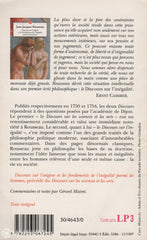 Rousseau Jean-Jacques. Discours Sur Lorigine Et Les Fondements De Linégalité Parmi Hommes Précédé