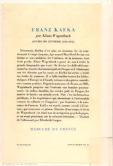 KAFKA, FRANZ. Franz Kafka. Années de jeunesse (1883-1912).