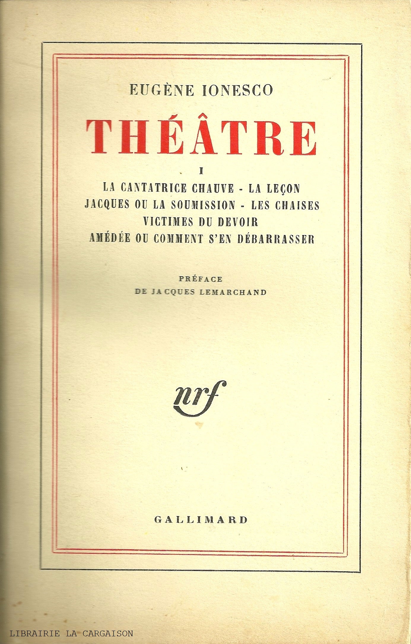 IONESCO, EUGENE. Théâtre - Volume 01