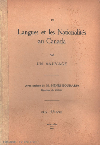 Anonyme. Langues Et Les Nationalités Au Canada Par Un Sauvage (Les) Livre