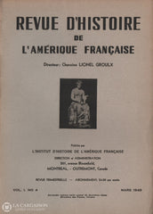 Collectif. Revue Dhistoire De Lamérique Française - Vol. I No 4 (Mars 1948) Livre