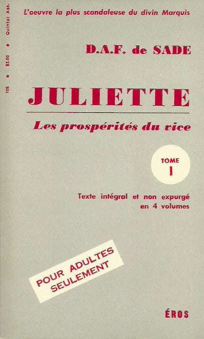 SADE, D.A.F. DE. Juliette. Les prospérités du vices. Tome 1.